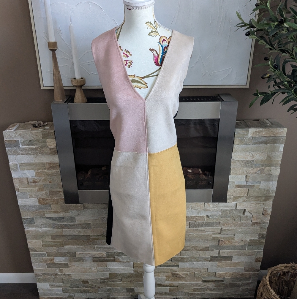 Zara Colorblock Suede like  Midi Dress - Pink, Yellow, Black.